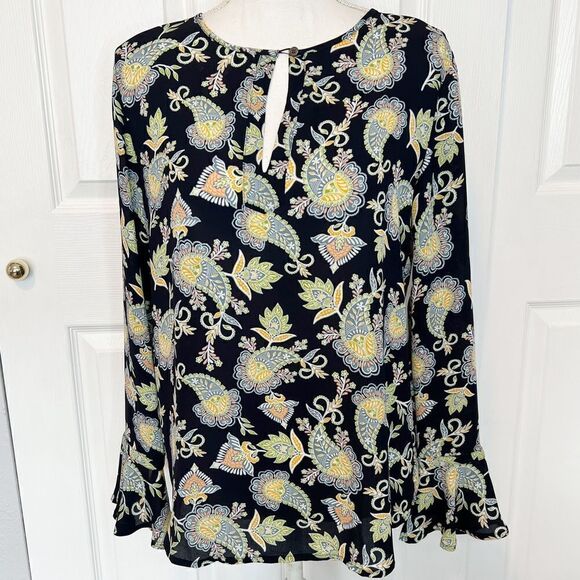 LOFT Navy Blue Paisley Blouse Size Small - Picture 1 of 4
